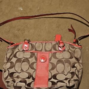 Stylish Brown and Red Coach Designer Tote Bag